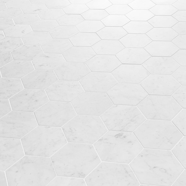 Bianco Carrara 4" Hexagon Honed Marble Mosaic Tile