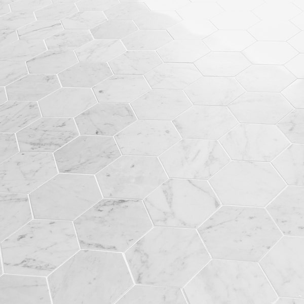 Bianco Carrara 4" Hexagon Polished Marble Mosaic Tile