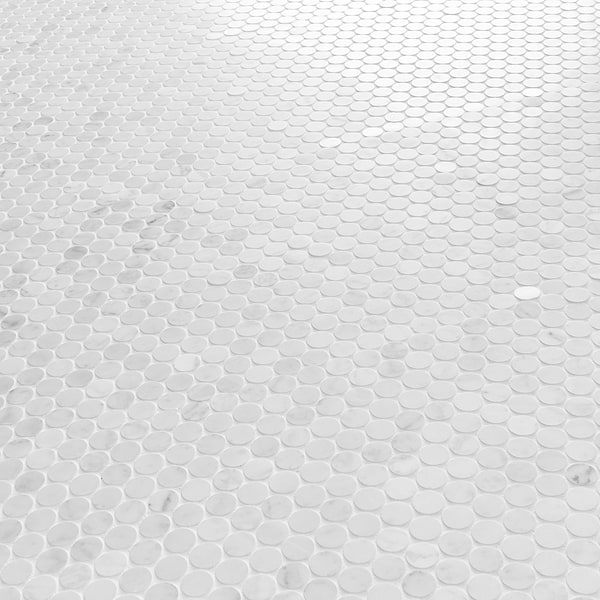 Bianco Carrara 1" Penny Round Honed Marble Mosaic Tile