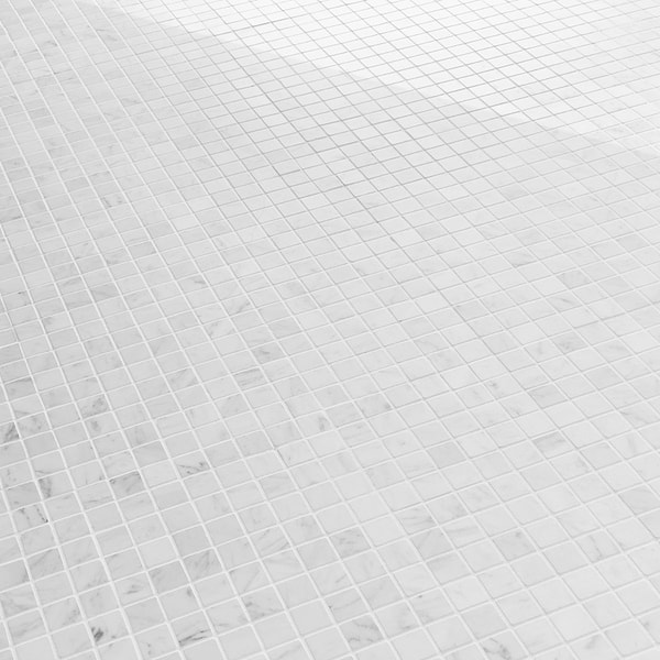 Bianco Carrara 1x1 Polished Marble Mosaic Tile in White, View 4, open zoomed image