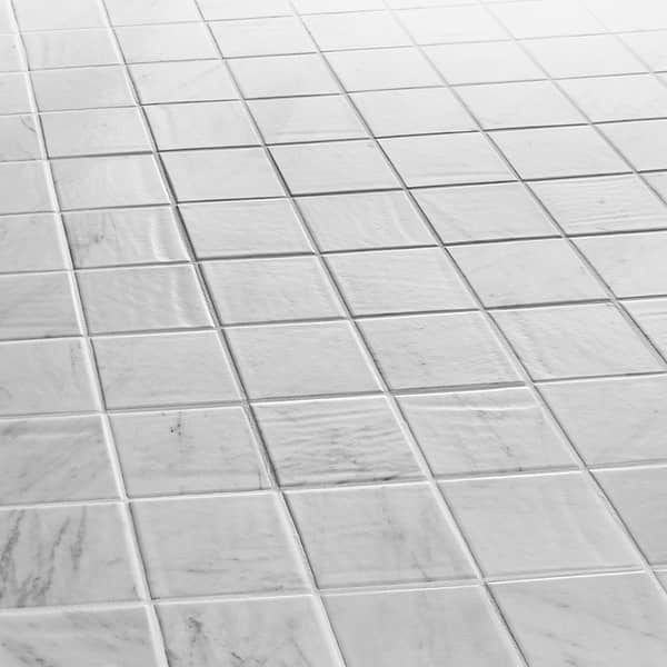 Velour Bianco Carrara 4x4 Leather Marble Tile in White, View 4, open zoomed image
