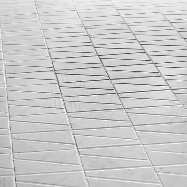 Velour Bianco Carrara 2x6 Trapezoid Leather Marble Mosaic Tile in White, View 4, open zoomed image