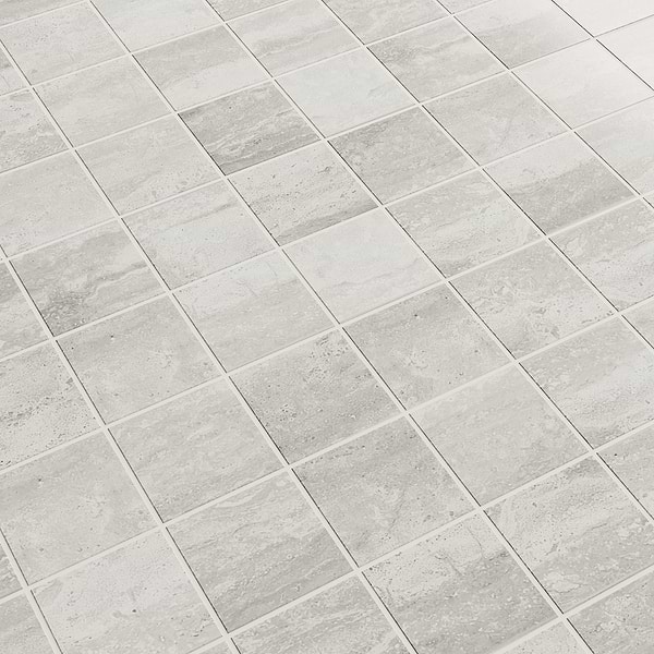 Basic Travertine Silver 2x2 Matte Porcelain Mosaic in Gray + Silver, View 4, open zoomed image