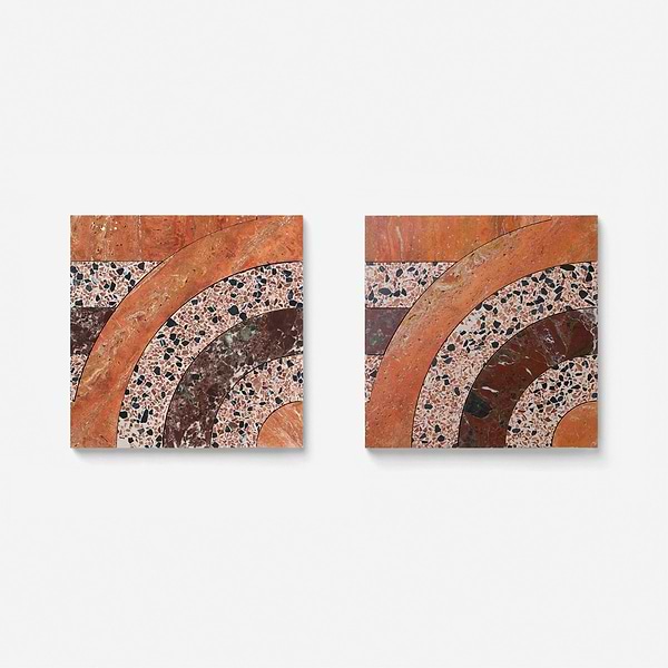 Elizabeth Sutton Arc Horizontal Canyon Terracotta 12x12 Honed Marble and Terrazzo Mosaic Tile