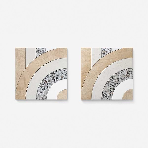 Elizabeth Sutton Arc Vertical Desert Beige 12x12 Honed Marble and Terrazzo Mosaic Tile