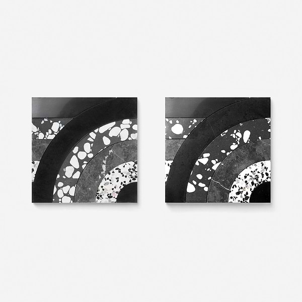 Elizabeth Sutton Arc Horizontal Noir Black & White 12x12 Honed Marble and Terrazzo Mosaic Tile
