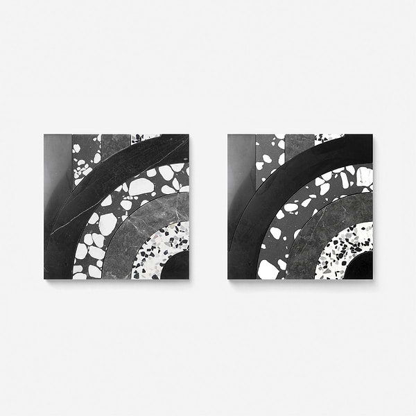 Elizabeth Sutton Arc Vertical Noir Black & White 12x12 Honed Marble and Terrazzo Mosaic Tile