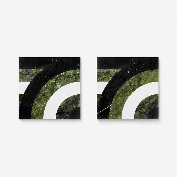 Elizabeth Sutton Arc Horizontal Soul Green & Black 12x12 Polished Marble Mosaic Tile
