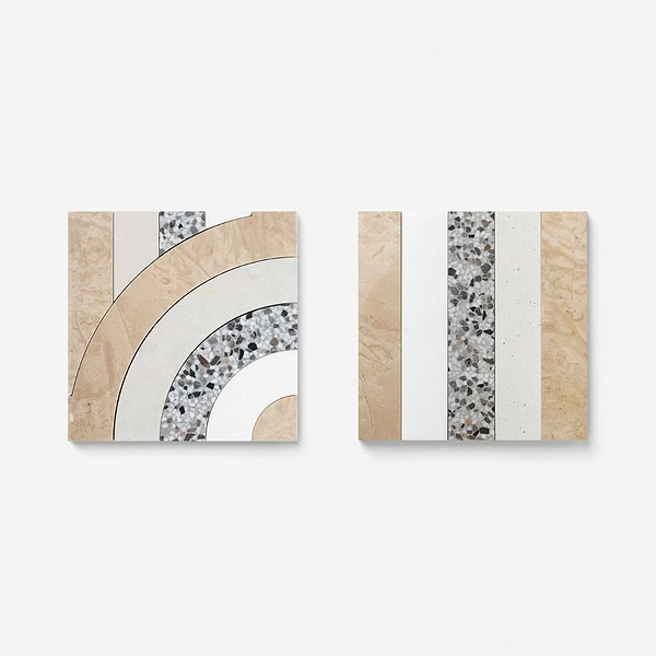 Elizabeth Sutton Arc Interlock Desert Beige 12x12 Honed Marble and Terrazzo Mosaic Tile