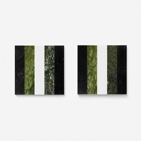 Elizabeth Sutton Arc Offset Linear Soul Green & Black 12x12 Polished Marble Mosaic Tile