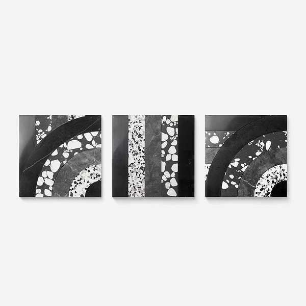 Elizabeth Sutton Arc Oval Noir Black & White 12x12 Honed Marble and Terrazzo Mosaic Tile