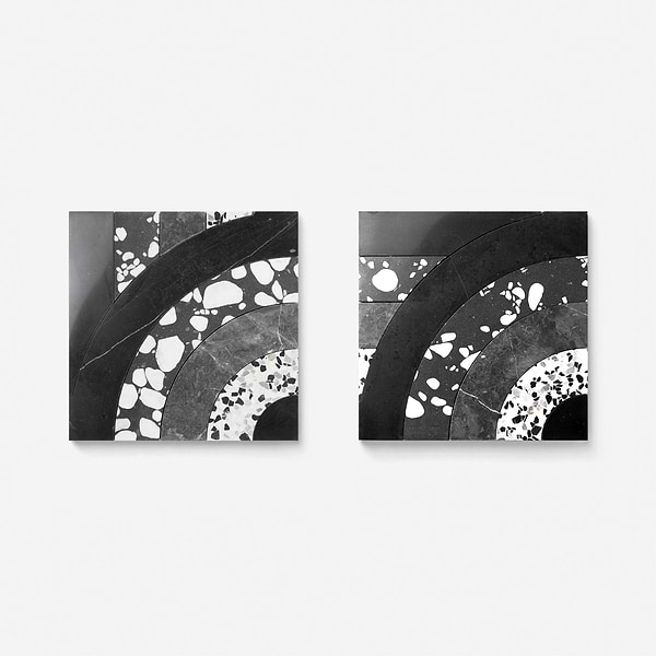 Elizabeth Sutton Arc Semi-Circle Noir Black & White 12x12 Honed Marble and Terrazzo Mosaic Tile