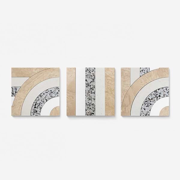 Elizabeth Sutton Arc Wave Desert Beige 12x12 Honed Marble and Terrazzo Mosaic Tile