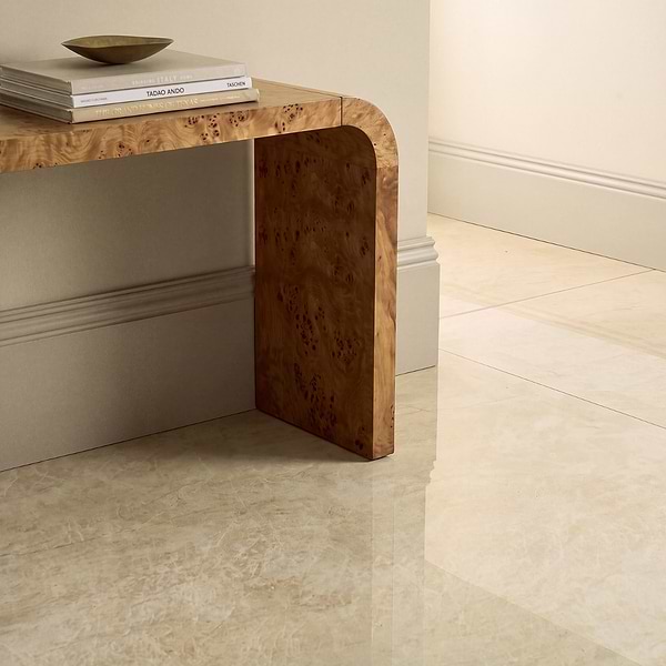 Grand Taj Mahal Champagne Beige 48x48 Stone Look Polished Porcelain Tile in Beige, View 4, open zoomed image