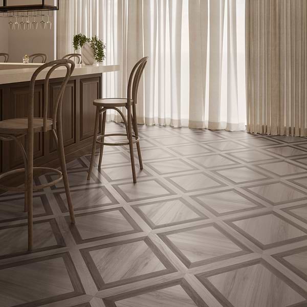 Marsai Modern Parquet Smoked & Dark Oak 32x32 Wood Look Matte Porcelain Tile in Brown, View 4, open zoomed image