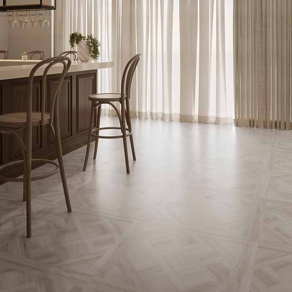 Marsai Traditional Parquet Light Oak 32x32 Wood Look Matte Porcelain Tile in Beige & Cream, View 4, open zoomed image