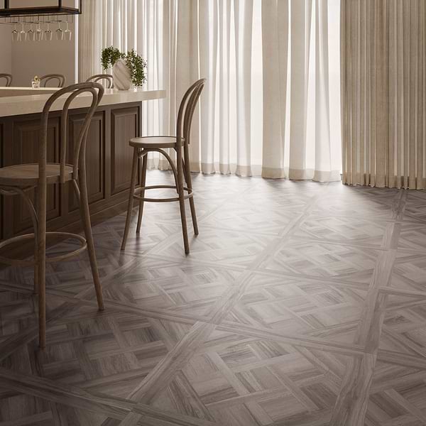 Marsai Traditional Parquet Weathered Oak 32x32 Wood Look Matte Porcelain Tile in Brown, View 4, open zoomed image