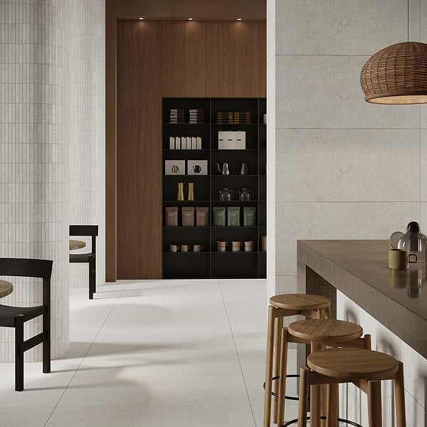 Corretta Flow Bianco White 24x48 Matte Porcelain Tile in Warm White, View 4, open zoomed image