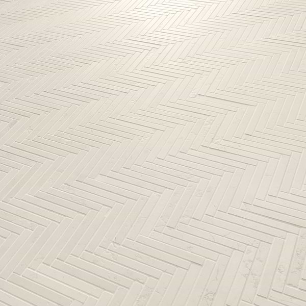 Bianco Perlino 1.5x4 Herringbone Brushed Marble Mosaic Tile