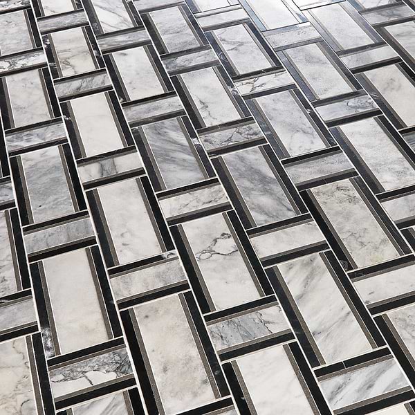 Esplanade Gray and Nero Marquina Polished Marble Mosaic Tile in Gray, White, Black, View 4, open zoomed image