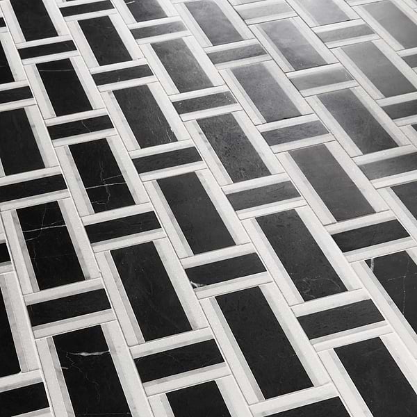 Esplanade Nero Marquina and Bianco Carrara Polished Marble Mosaic Tile