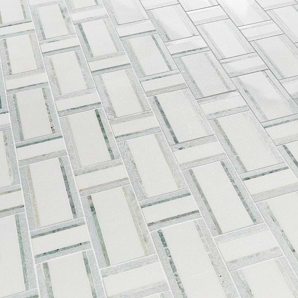 Esplanade Thassos and Blue Celeste Polished Marble Mosaic Tile