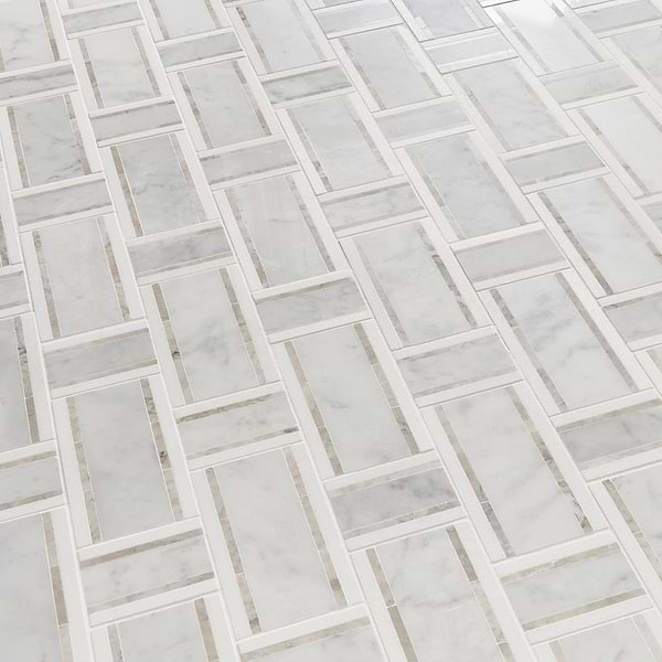 Esplanade Bianco Carrara and Thassos Polished Marble Mosaic Tile