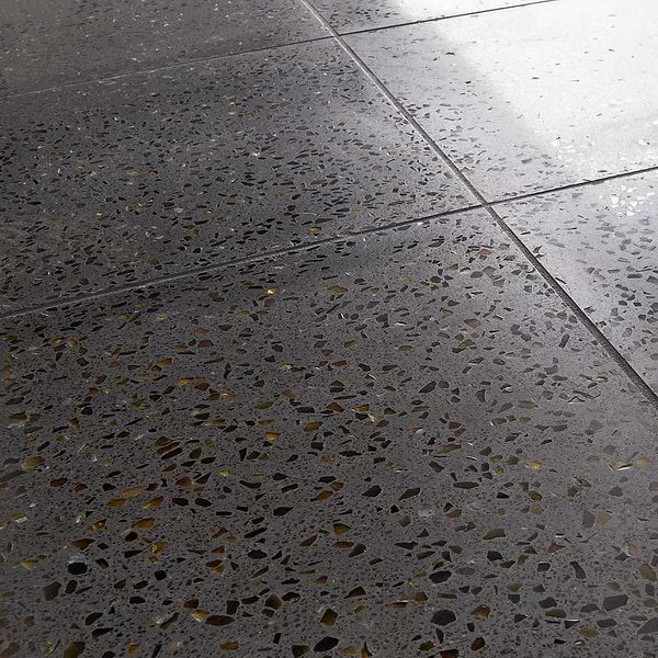 Veritas Terrazzo Sombra Charcoal with Gold 16x16 Polished Terrazzo Tile