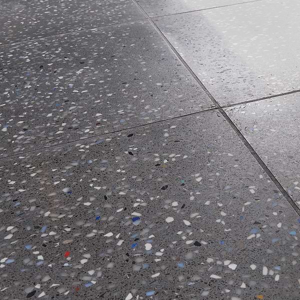 Veritas Terrazzo Sombra Charcoal with Nautical Blue 16x16 Polished Terrazzo Tile