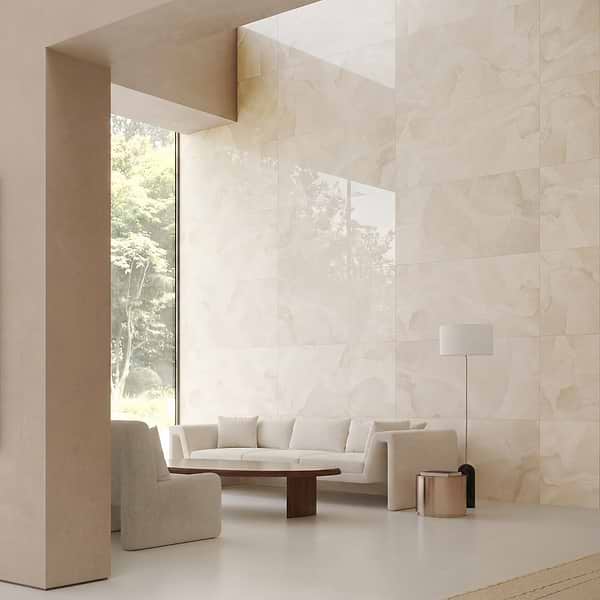Harmonyx Coconut White 24x48 Onyx Look Polished Porcelain Tile in Warm White, View 4, open zoomed image