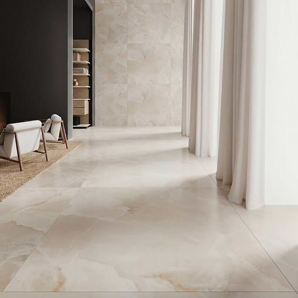Harmonyx Coconut White 48x48 Onyx Look Satin Porcelain Tile in Warm White, View 4, open zoomed image