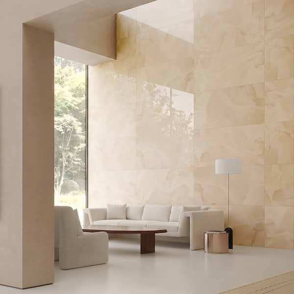Harmonyx Champagne Beige 24x48 Onyx Look Polished Porcelain Tile in Beige, View 4, open zoomed image