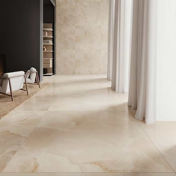 Harmonyx Champagne Beige 48x48 Onyx Look Satin Porcelain Tile in Beige, View 4, open zoomed image