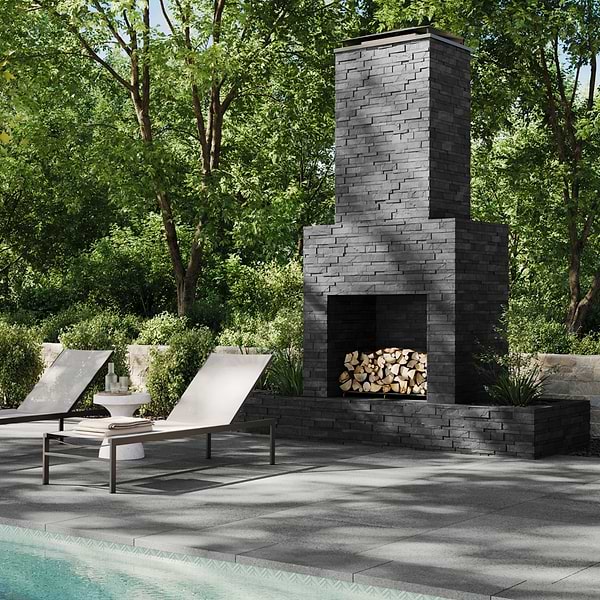 Tenerife Midnight Black 6x24 Splitface Slate Stacked Stone Tile
