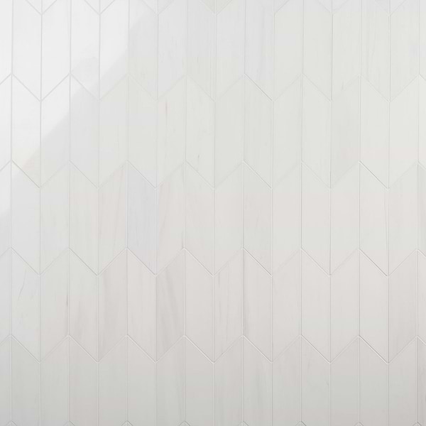 Bianco Dolomite White 3x12 Chevron Premium Polished Marble Tile