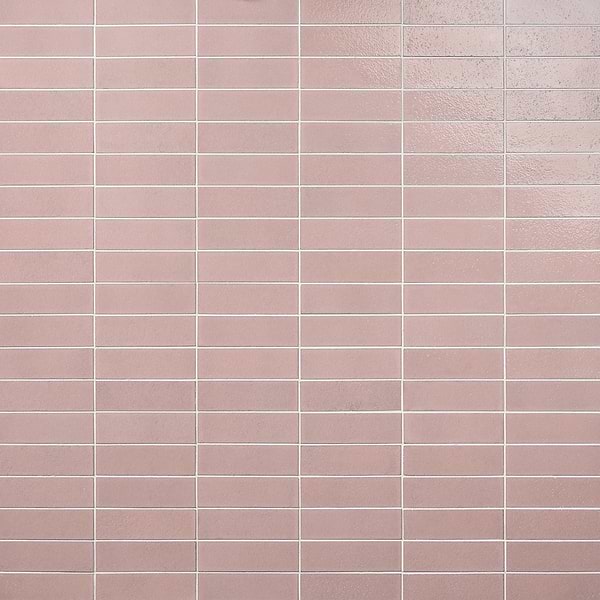 Color One Blush Pink 2x8 Glossy Lava Stone Tile 