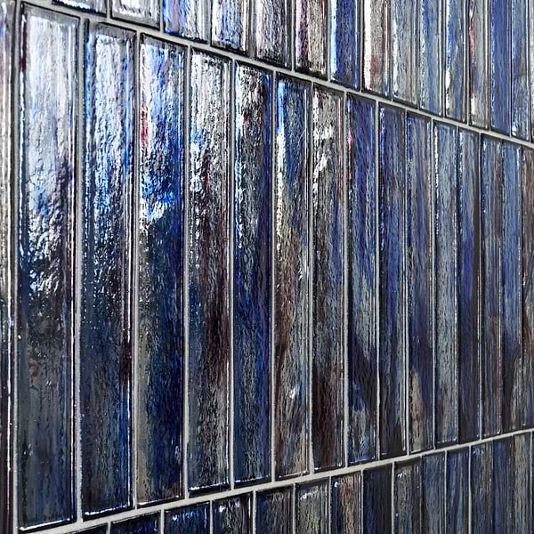 Komorebi Brick Bayou Blue 2x12 Polished Glass Subway Tile