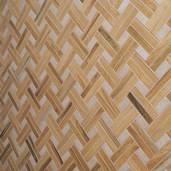 Eternal Basketweave Herringbone Birch Matte Porcelain Wood Look Mosaic Tile