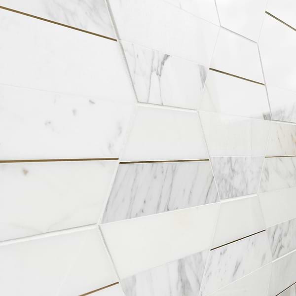 Margo White and Gold 9" Hexagon Polished Calacatta Marble and Brass Mosaic Tile