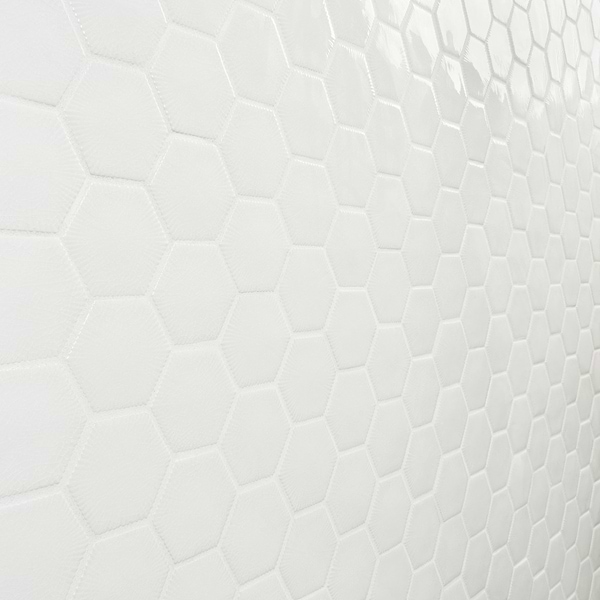 Nabi Hexagon Glacier White 3" Crackled Glossy Glass Mosaic Tile
