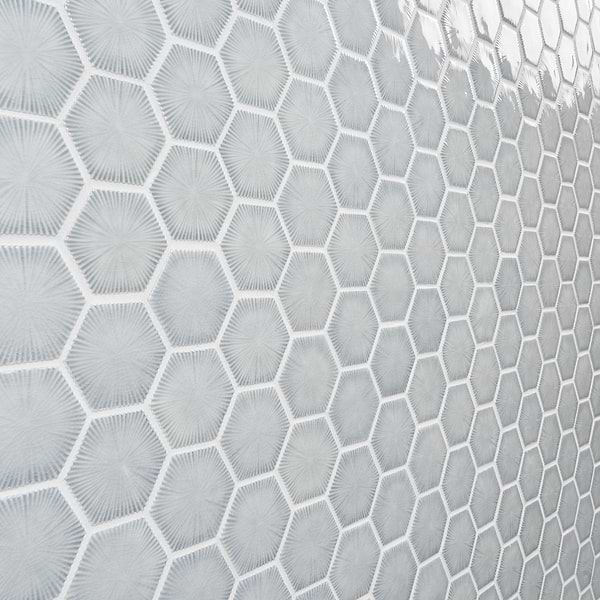 Nabi Hexagon Arctic Blue 3" Crackled Glossy Glass Mosaic Tile