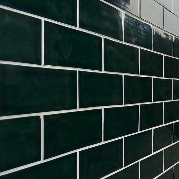 Nabi Subway Midnight Blue Green 4.5x9 Crackled Glossy Glass Tile
