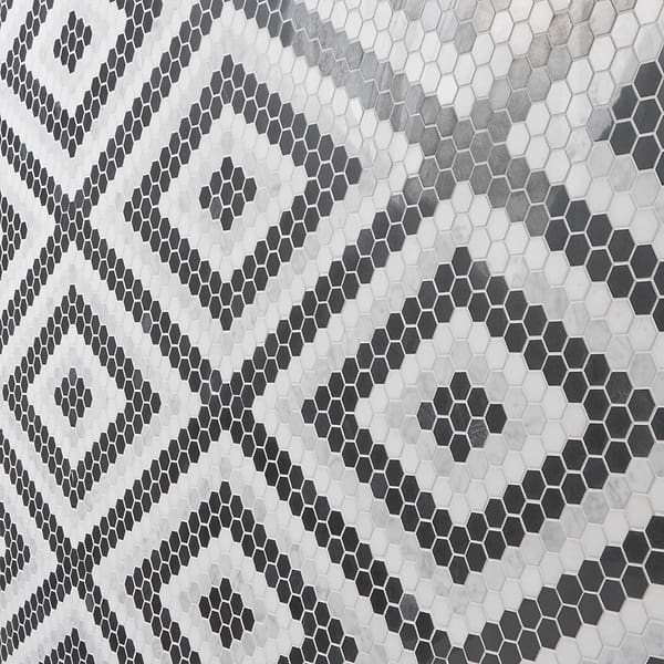 Juno Diamond Black and White 1" Hexagon Polished Marble Mosaic Tile
