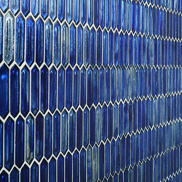 Komorebi Picket Athens Blue 1x3 Polished Glass Mosaic Tile