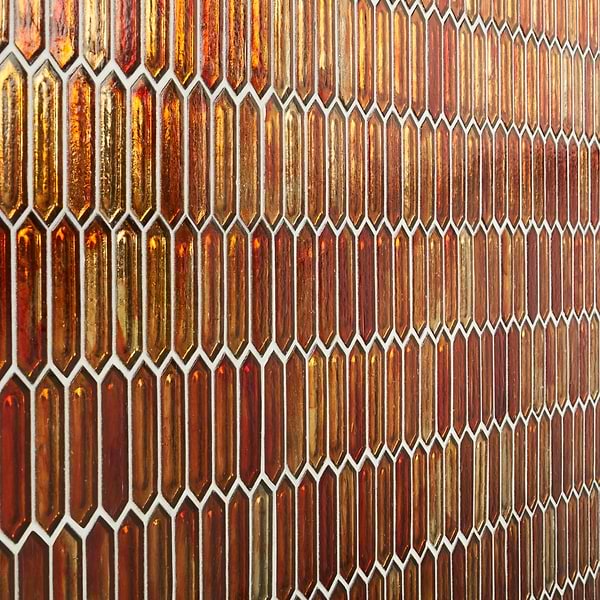 Komorebi Picket Bonfire Red 1x3 Polished Glass Mosaic Tile