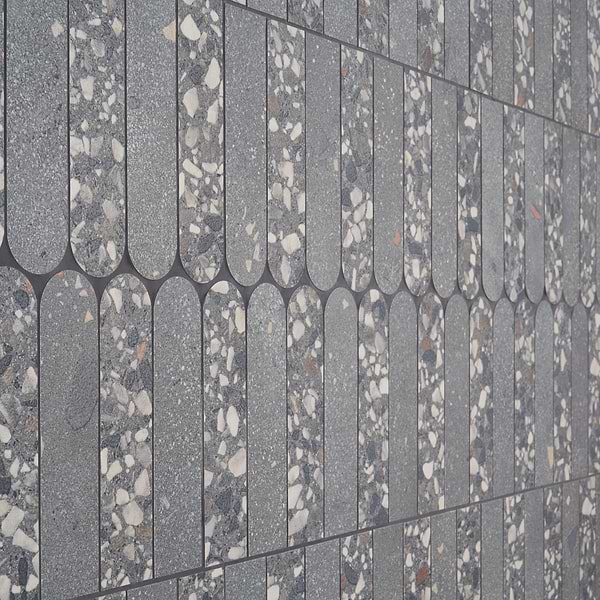 Kobe Fin Charcoal Gray 2x8 Terrazzo Look Matte Porcelain Mosaic Tile