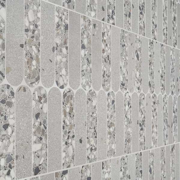 Kobe Fin Smoke Gray 2x8 Terrazzo Look Matte Porcelain Mosaic Tile