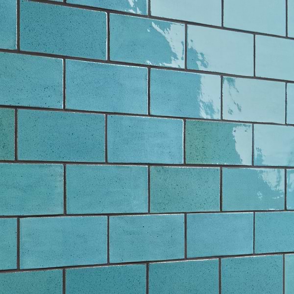 Emery Blue 4x8 Handmade Crackled Glossy Terracotta Subway Tile
