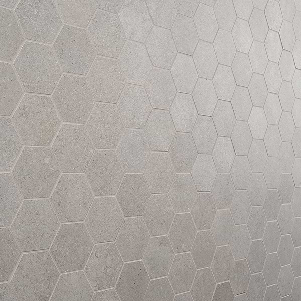 New Rock Fumo Light Gray 3" Hex Limestone Look Matte Porcelain Mosaic Tile