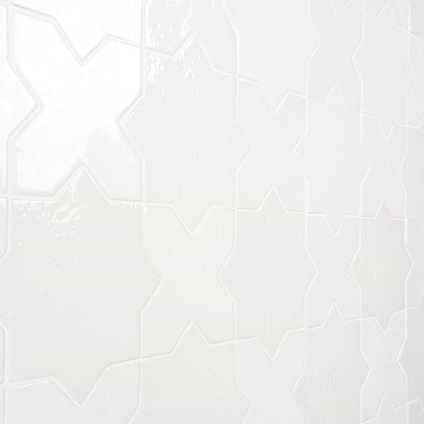 Parma White Polished Star and White Polished Cross 6" Terracotta Look Porcelain Tile